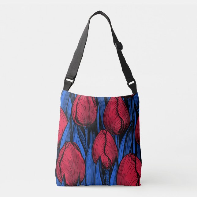 Tulips in Rot und Blau Tragetaschen Mit Langen Trägern (Vorderseite)