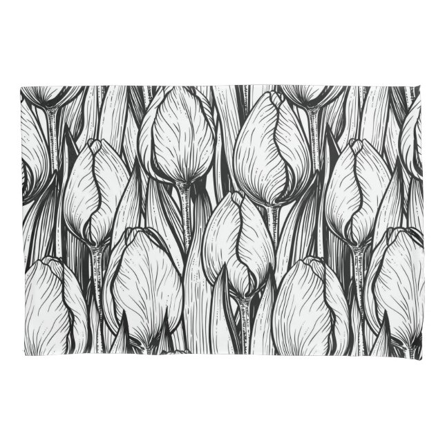 Tulips in Schwarzweiß Kissenbezug (Vorderseite)
