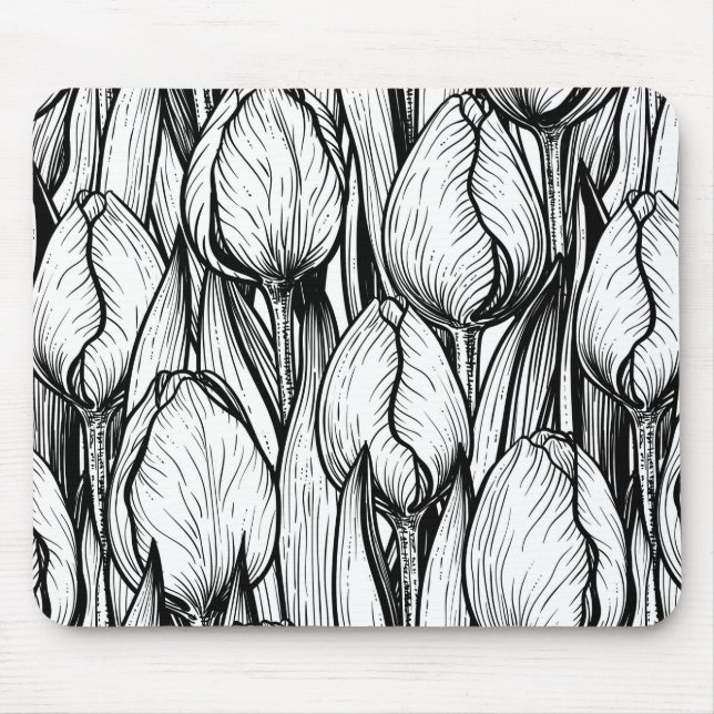 Tulips in Schwarzweiß Mousepad (Vorne)