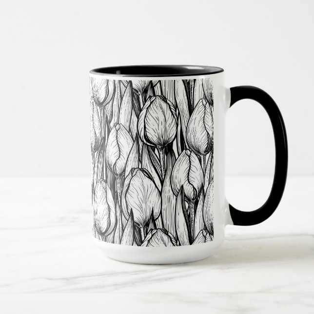 Tulips in Schwarzweiß Tasse (Rechts)