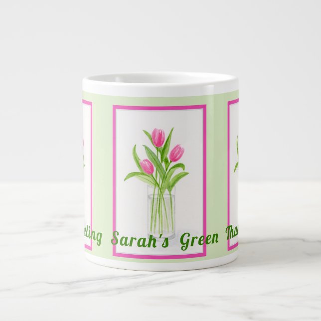 Tulips in Water Handpainted Watercolor PERSONALIZE Jumbo-Tasse (Vorderseite)