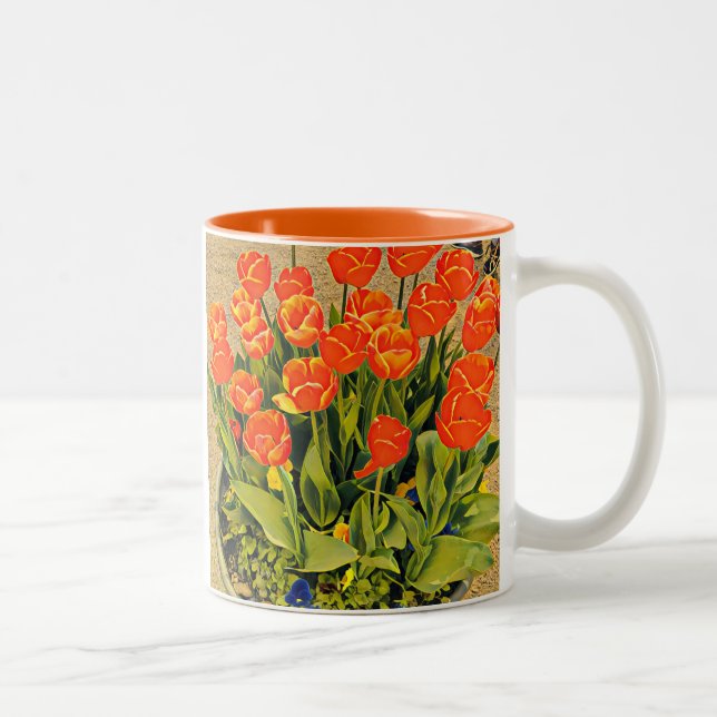 Tulips Modernes Fest der Blume Zweifarbige Tasse (Rechts)