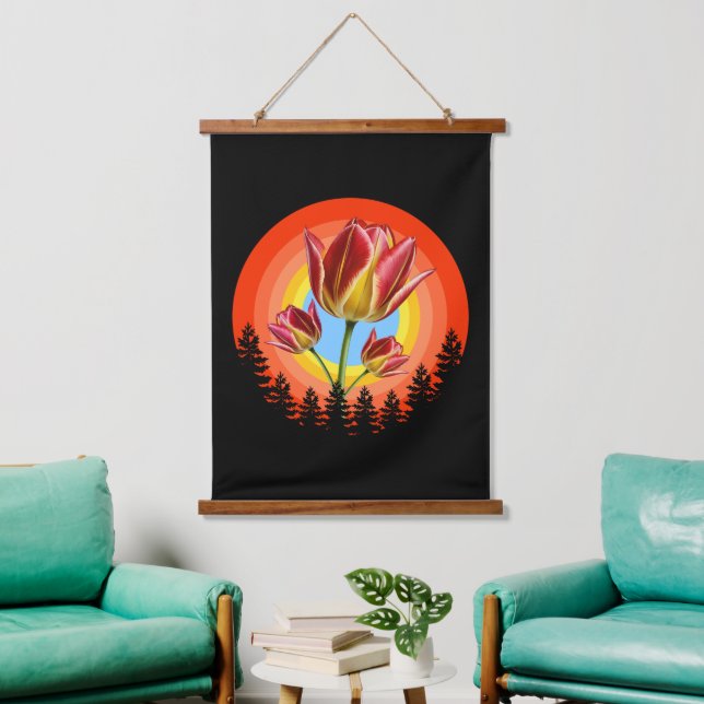 tulips nature botanical plant  wandteppich mit holzrahmen (Wohnzimmer)