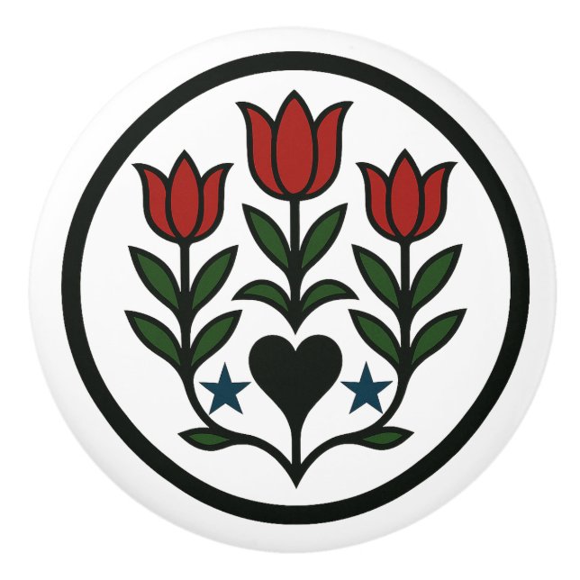 Tulips Pennsylvania Dutch Hex Sign Keramik Knob Keramikknauf (Vorderseite)