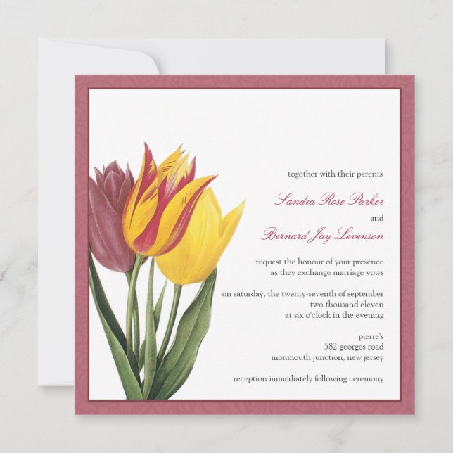 Tulips Rose Border Wedding Einladung (Vorderseite)