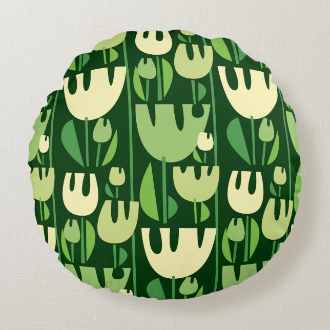 Tulips Scandinavian Style Pattern Rundes Kissen (Vorderseite)