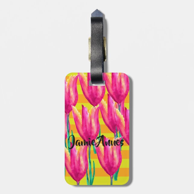 Tulips Spring Muster Custom Luggage Tag Gepäckanhänger (Rückseite vertikal)