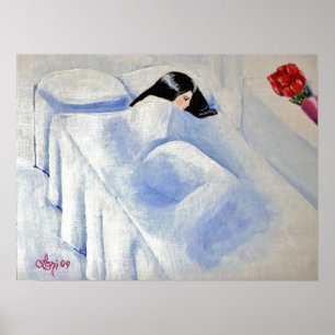 "Tulips" Traurige Frau mit Schwarzes Haar Poster