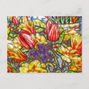 Tulips und Daffodische Kunst Postkarte