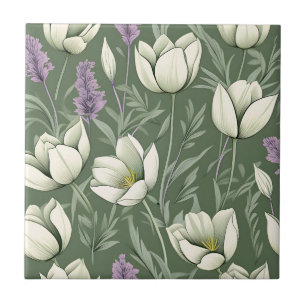 Tulips und Lavendel auf grün Fliese
