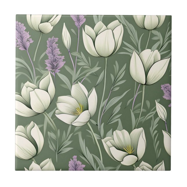 Tulips und Lavendel auf grün Fliese (Vorderseite)