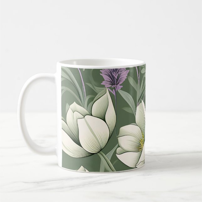 Tulips und Lavendel auf grün Kaffeetasse (Links)