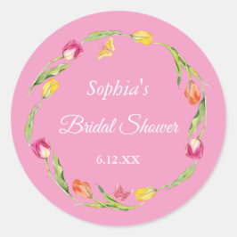 Tulips und Schmetterlinge Rosa Brautparty Runder Aufkleber