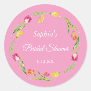 Tulips und Schmetterlinge Rosa Brautparty Runder Aufkleber