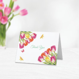 Tulips und Schmetterlinge Weißes Brautparty Dankeskarte