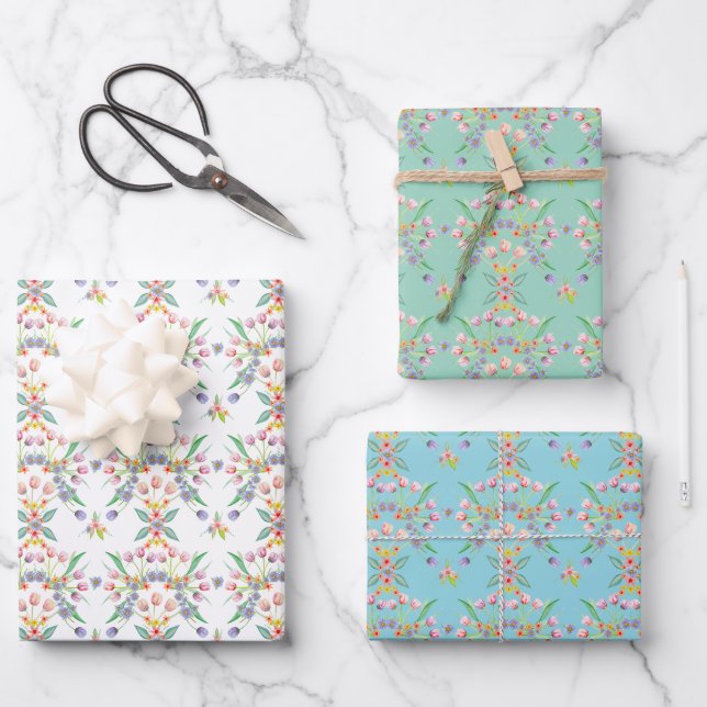 Tulips und Wilde Blume Filigree Geschenkpapier Set (Vorderseite)