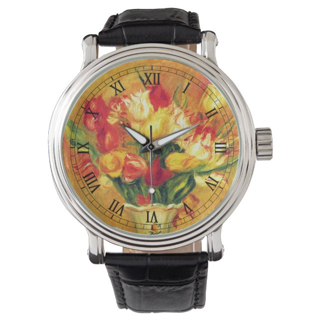 Tulips von Pierre Renoir, Vintager Impressionismus Armbanduhr (Vorderseite)