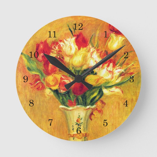 Tulips von Pierre Renoir, Vintager Impressionismus Runde Wanduhr (Vorderseite)