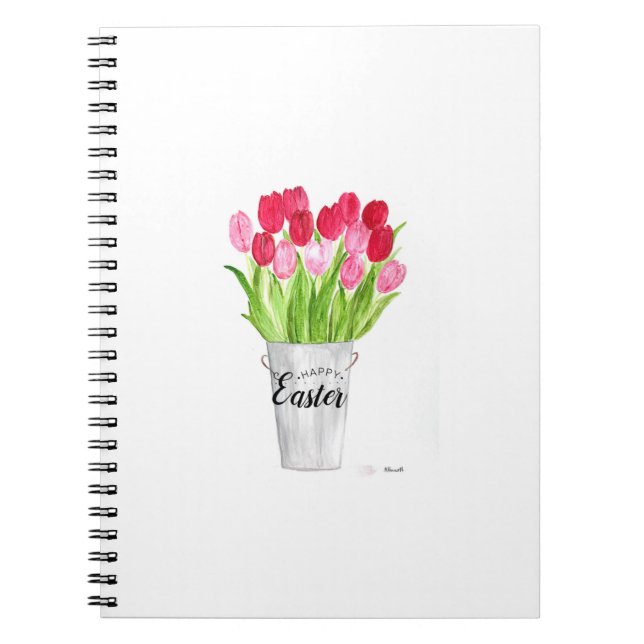 Tulips Wasserfarbe Floral Happy Osterfeier Rosa el Notizblock (Vorderseite)