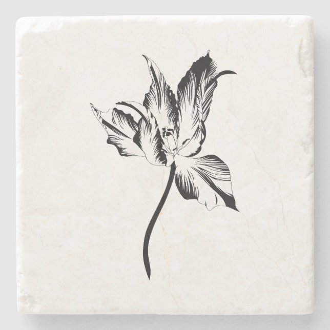 Tulips Zeile Blume Abbildung. Steinuntersetzer (Vorderseite)