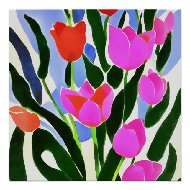 Tulissen in kräftigen Farben Rosa Blumenkunst Poster (Vorderseite)