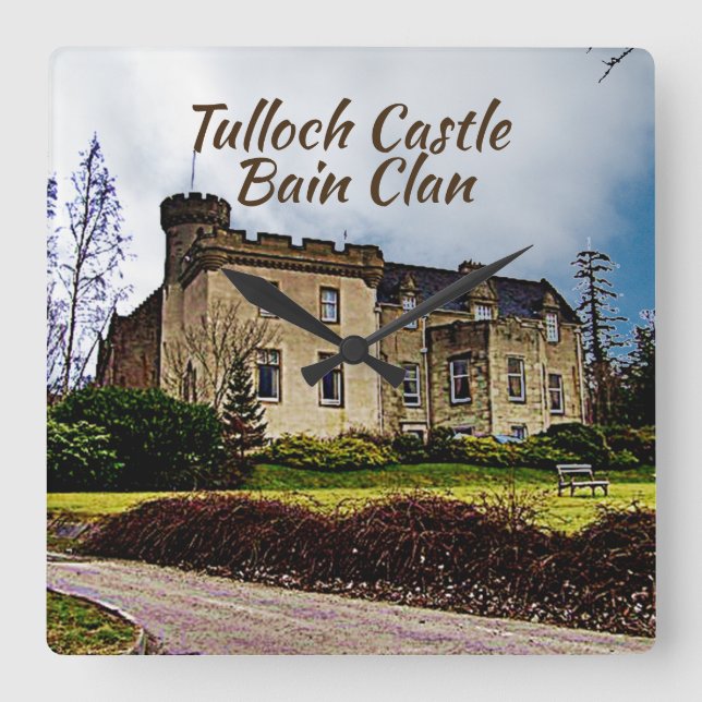 Tulloch Castle - Bain Clan Quadratische Wanduhr (Vorderseite)