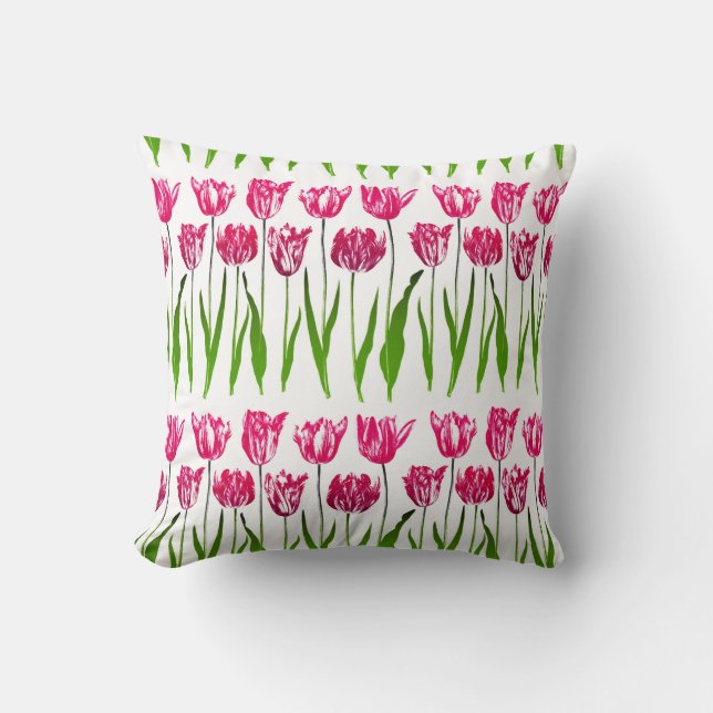 Tulpe-Garten-Blumendruck, pinkfarbenes rosa und Kissen (Vorderseite)