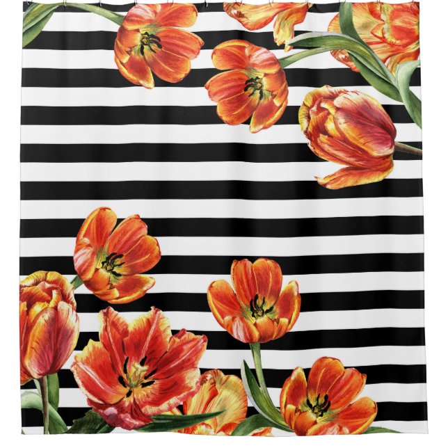 Tulpe-schwarze Streifen schick Duschvorhang (Vorderseite)