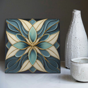 Tulpen auf blauer symmetrischer Kunststoff-Keramik Fliese