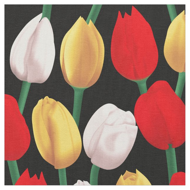 Tulpen auf Schwarz. Stoff (Nahaufnahme)