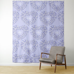Tulpen blau weißes Monogramm Hochzeitskulisse Wandteppich