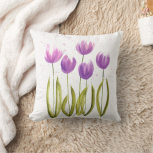 Tulpen Blumen Aquarell lila elegant Mädchenhaft Kissen