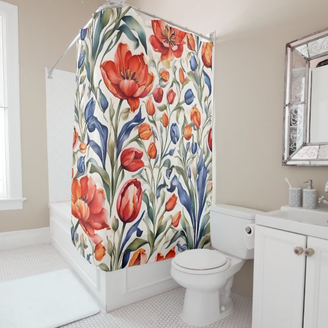 Tulpen-Blüten WC-Musterdesign Duschvorhang (Beispiel)