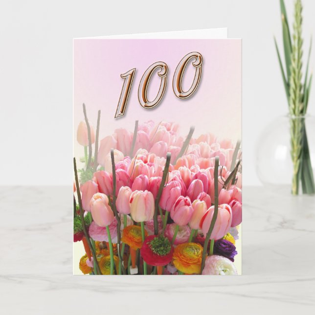 Tulpen Grußkarte zum 100. Geburtstag Karte (Vorderseite)