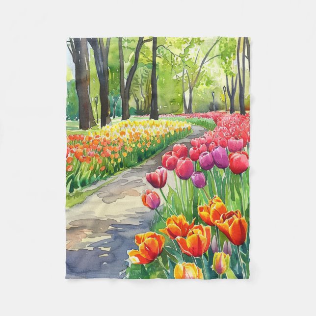 Tulpen im Park Fleecedecke (Vorderseite)