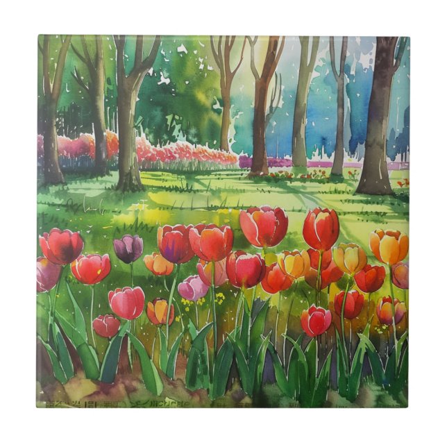 Tulpen im Park Fliese (Vorderseite)