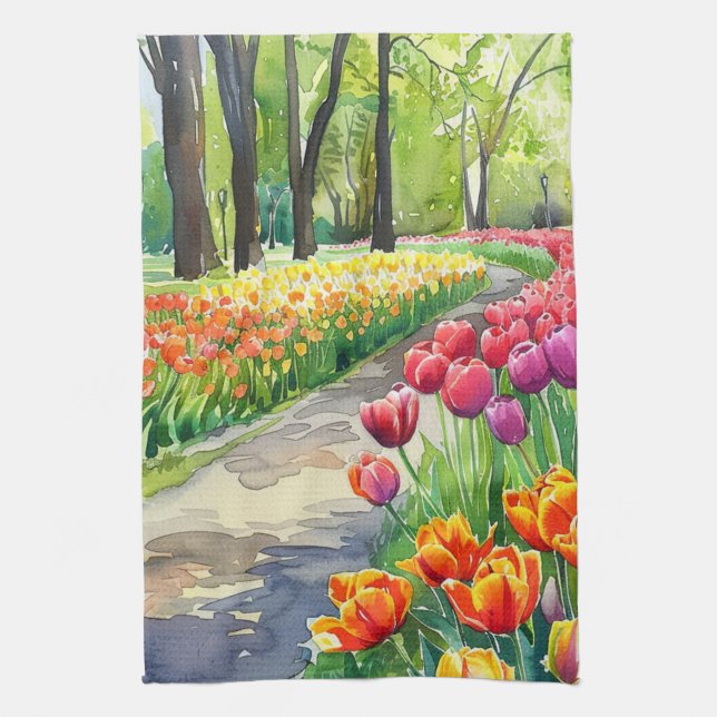 Tulpen im Park Geschirrtuch (Vertikal)