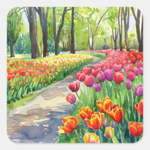 Tulpen im Park Quadratischer Aufkleber