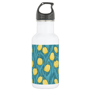 Tulpen in Blau und Gelb Edelstahlflasche