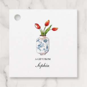 Tulpen in blau-weißer Vase Geschenkanhänger