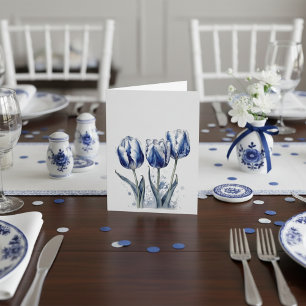 Tulpen in Delfter Blau individuell anpassbar RSVP Karte