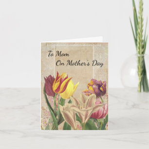 Tulpen Krokusse auf Beige Vintage Tapete Feiertagskarte