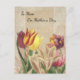 Tulpen Krokusse auf Beige Vintage Tapete Mütter Postkarte