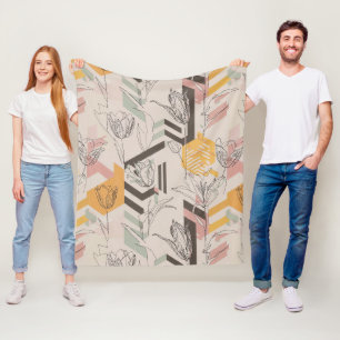 Tulpen-Linienkunst-Muster in Senf und Rosé Fleecedecke