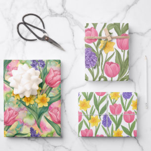 Tulpen Narzissen Hyazinthen Drei verschiedene Stil Geschenkpapier Set