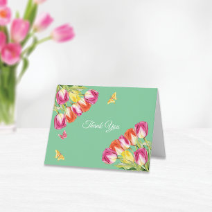 Tulpen & Schmetterlinge Grüne Hochzeitsdusche Dankeskarte
