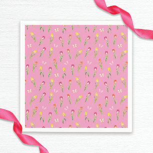 Tulpen & Schmetterlinge Rosa Muster Junggesellinne Serviette