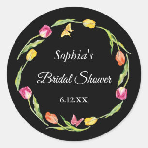 Tulpen & Schmetterlinge Schwarze Brautdusche Runder Aufkleber