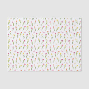 Tulpen & Schmetterlinge Weißes Muster  Seidenpapier
