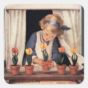 Tulpen topfen von Jessie Willcox Smith Quadratischer Aufkleber